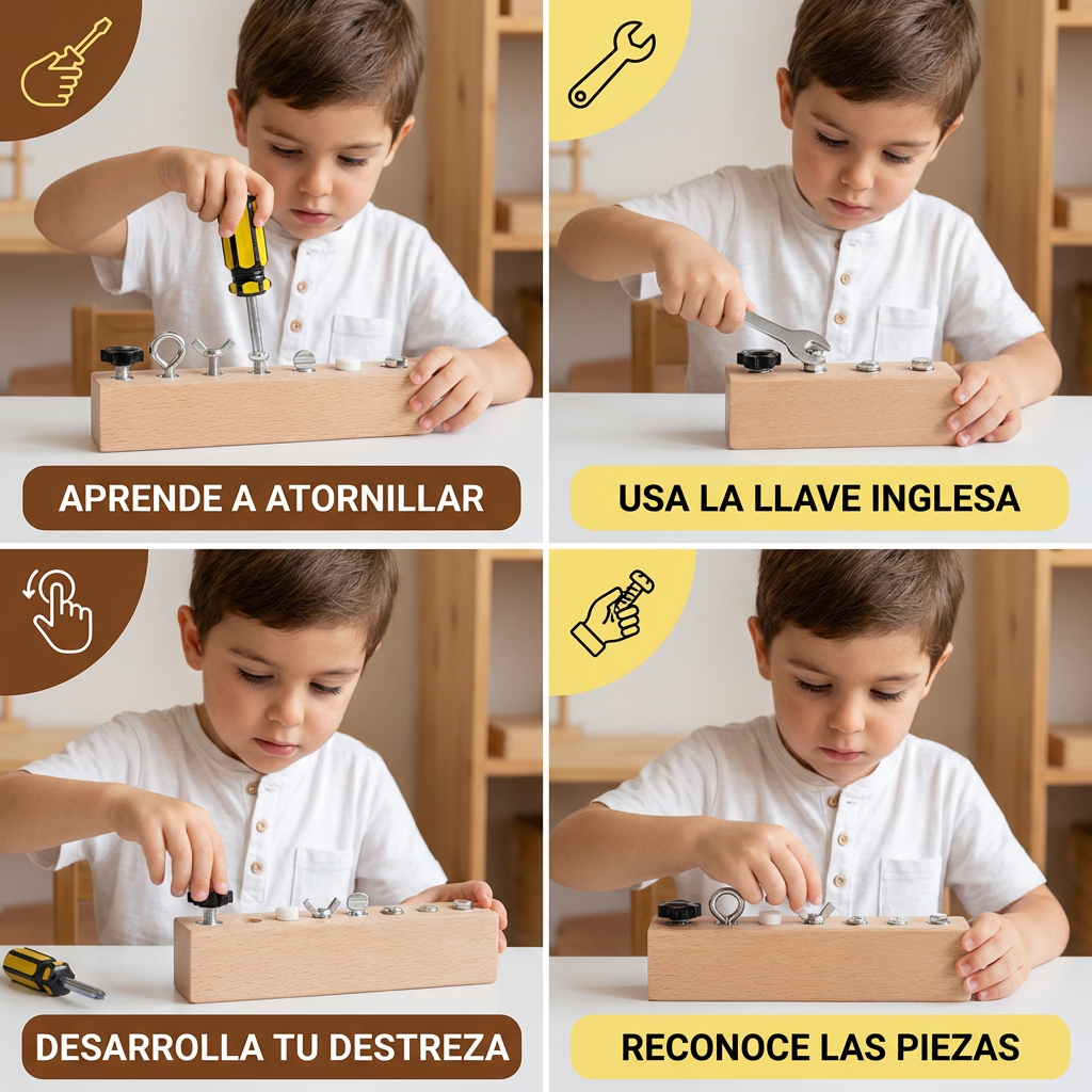Juego de tornillos de madera Montessori – entrenamiento de motricidad fina y concentración para niños