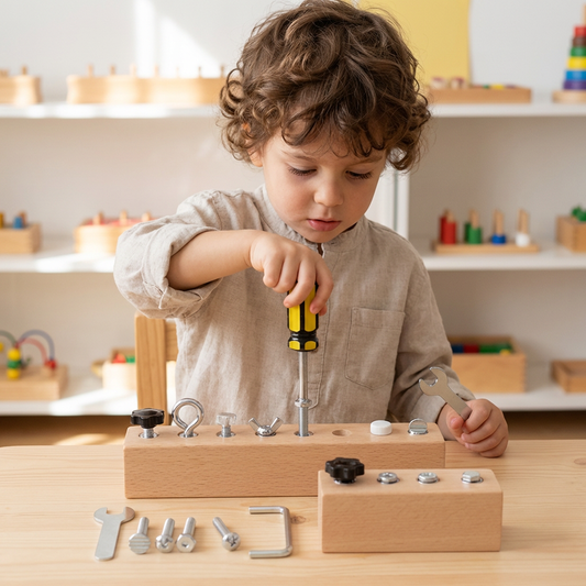 Juego de tornillos de madera Montessori – entrenamiento de motricidad fina y concentración para niños