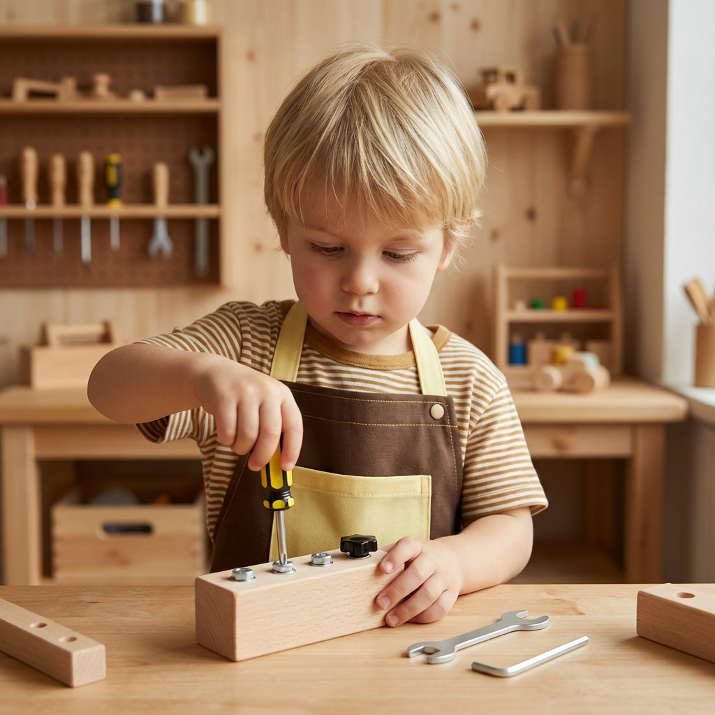 Juego de tornillos de madera Montessori – entrenamiento de motricidad fina y concentración para niños