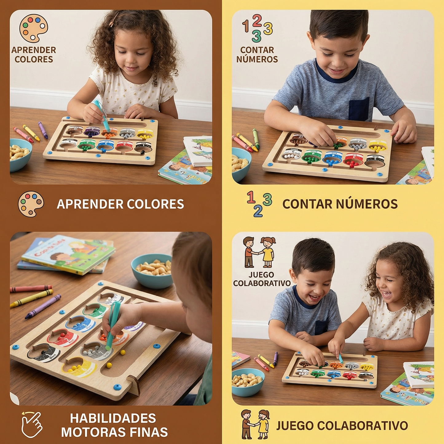 Tablero magnético de madera para contar ⎜ Juego de clasificación de colores con bolígrafo para el aprendizaje temprano y la motricidad fina