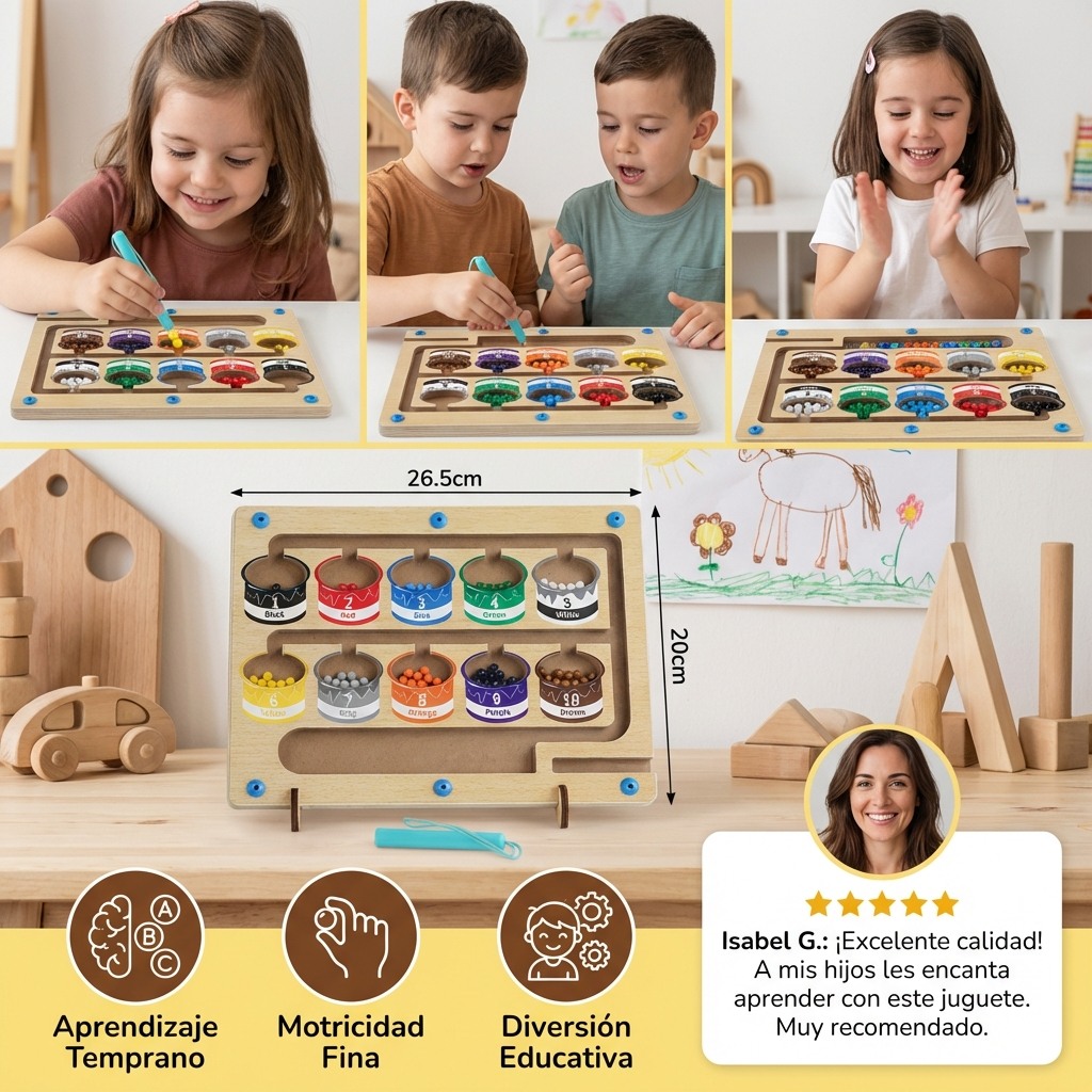 Tablero magnético de madera para contar ⎜ Juego de clasificación de colores con bolígrafo para el aprendizaje temprano y la motricidad fina