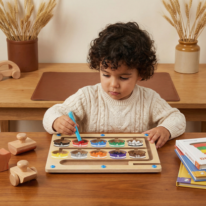 Tablero magnético de madera para contar ⎜ Juego de clasificación de colores con bolígrafo para el aprendizaje temprano y la motricidad fina