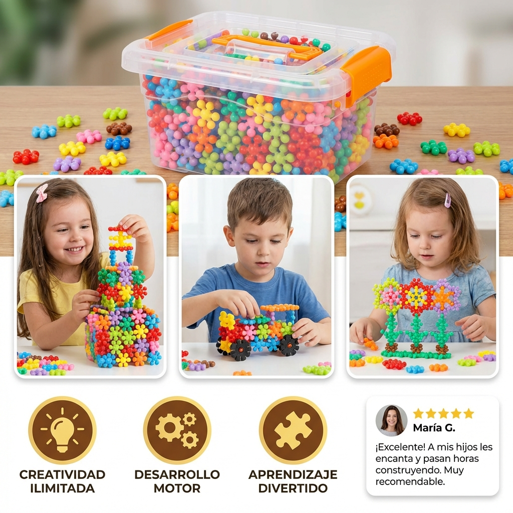 Bloques de construcción de copos de nieve para niños ⎜ Juguete creativo de rompecabezas 3D para diversión educativa y motricidad fina