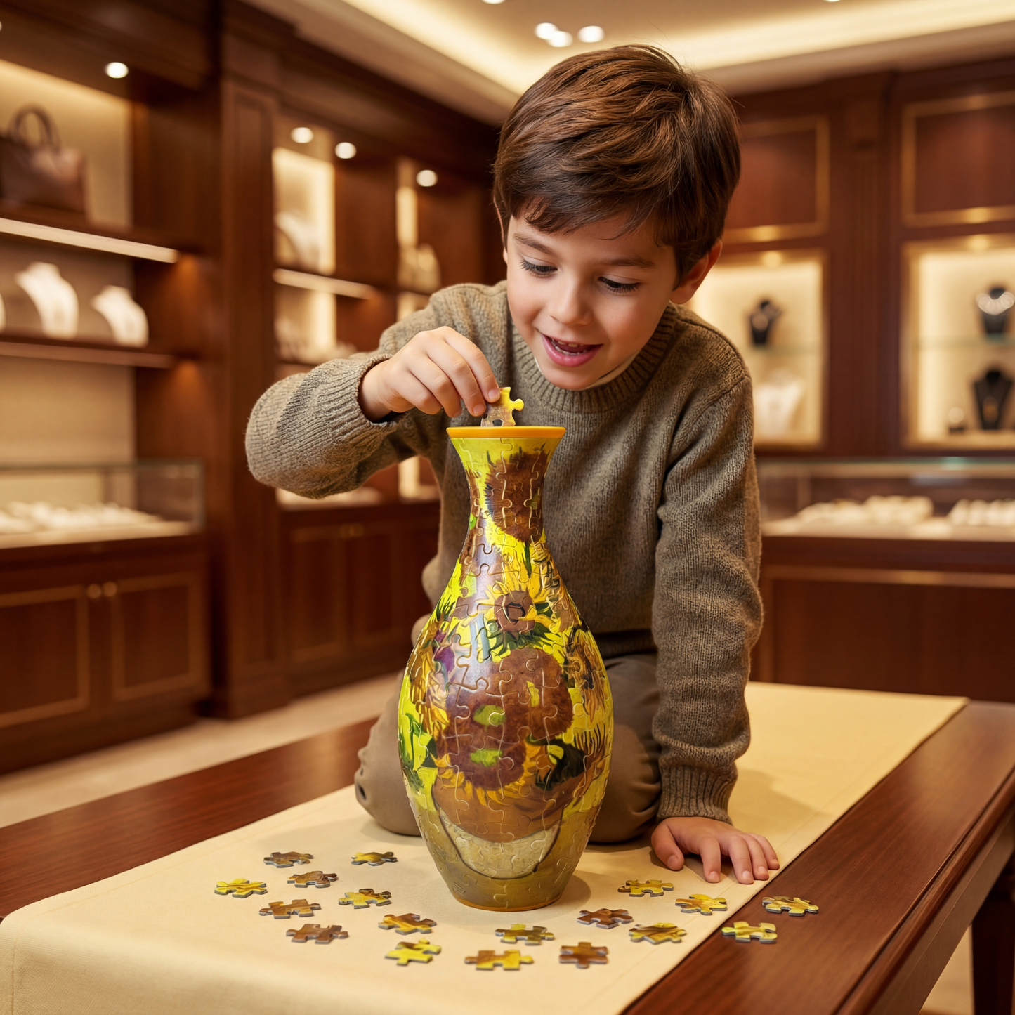 Elegante jarrón 3D de rompecabezas – Apto para flores reales