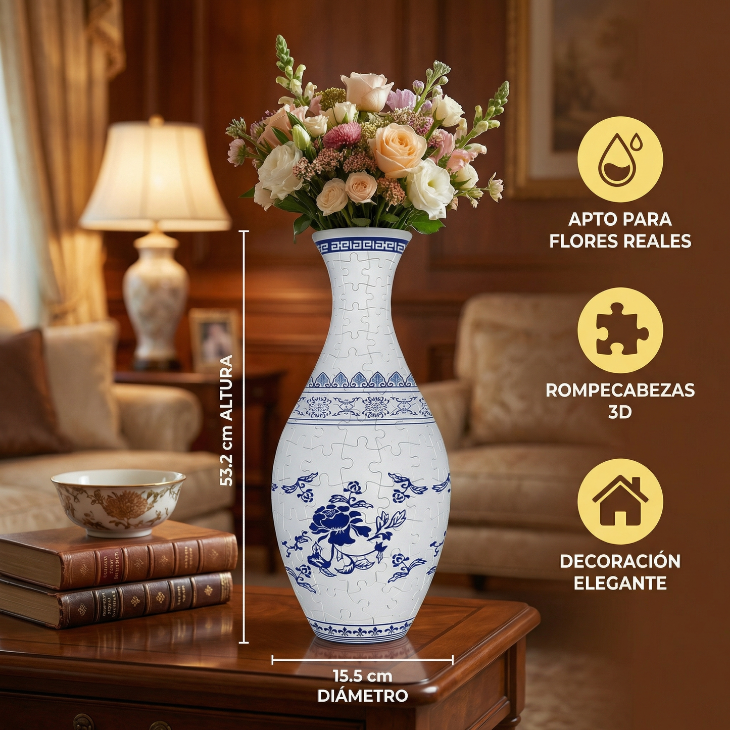 Elegante jarrón 3D de rompecabezas – Apto para flores reales