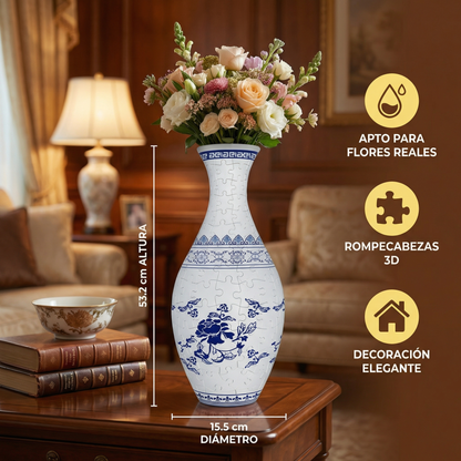 Elegante jarrón 3D de rompecabezas – Apto para flores reales