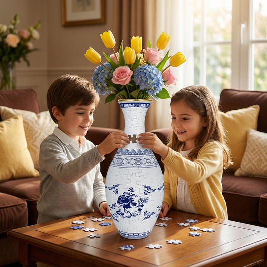 Elegante jarrón 3D de rompecabezas – Apto para flores reales