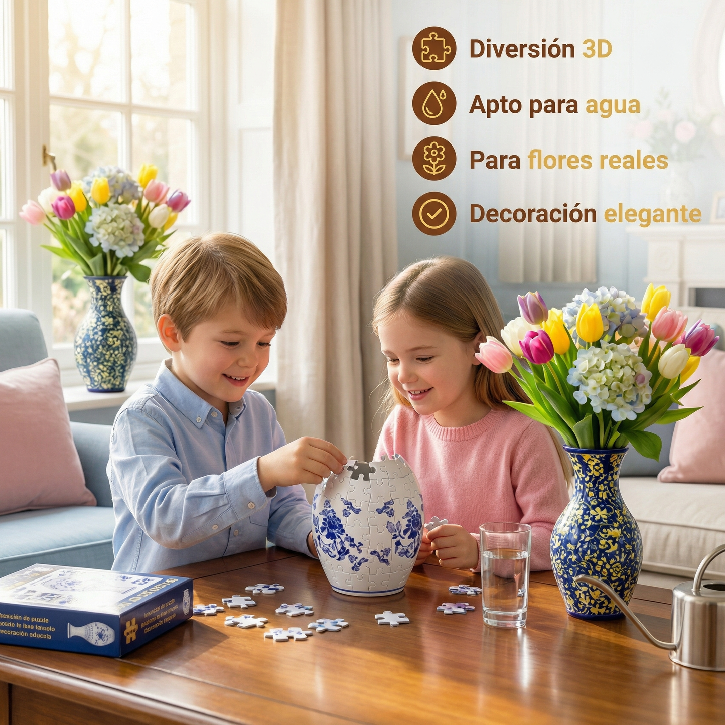 Elegante jarrón 3D de rompecabezas – Apto para flores reales