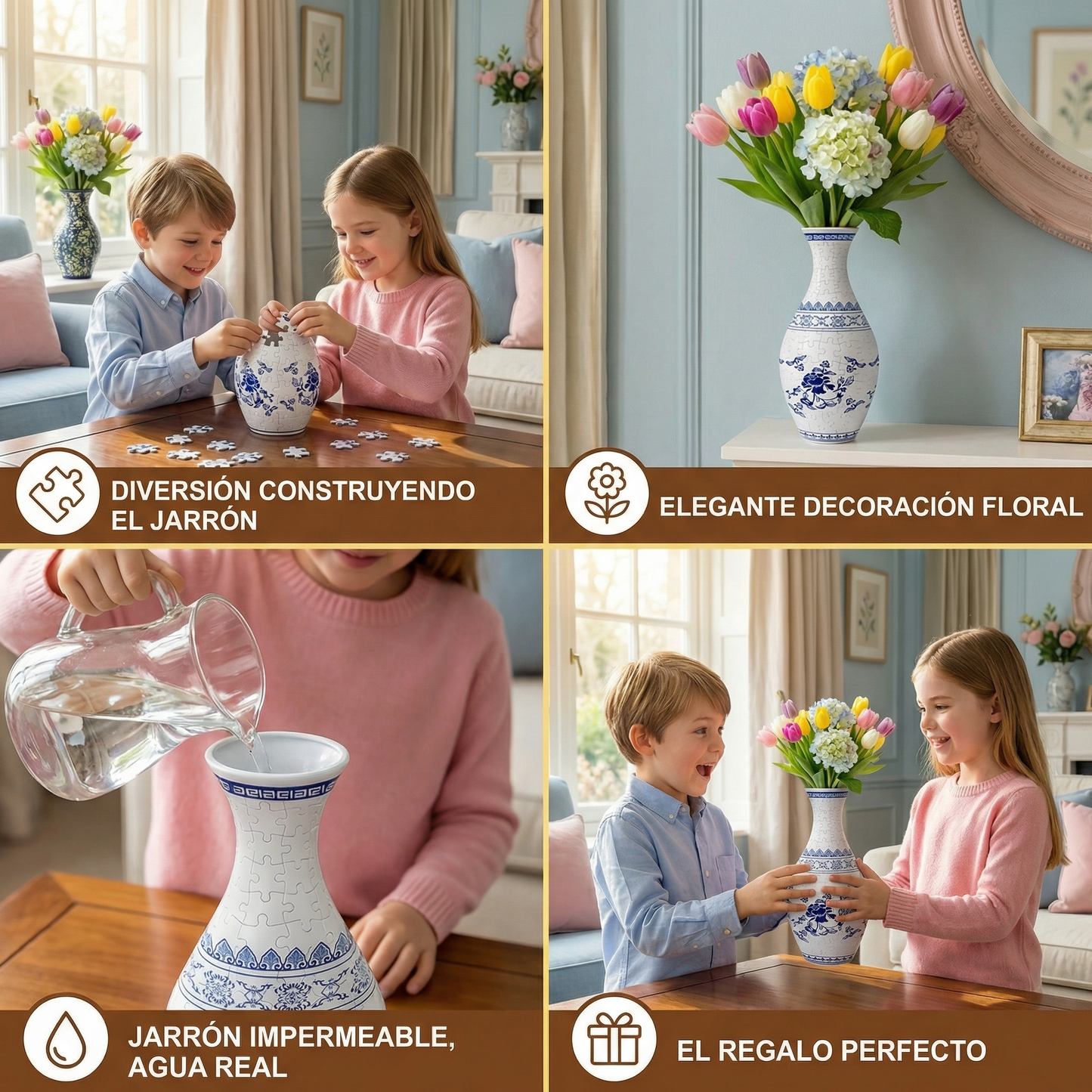 Elegante jarrón 3D de rompecabezas – Apto para flores reales