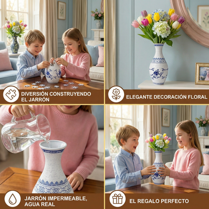 Elegante jarrón 3D de rompecabezas – Apto para flores reales
