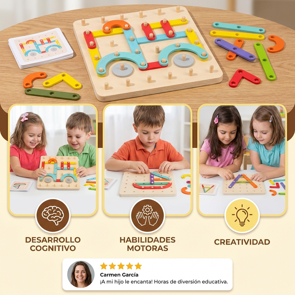 Puzzle de tablero de clavijas Montessori para niños | Juguete creativo de combinar formas con letras y números para el aprendizaje temprano