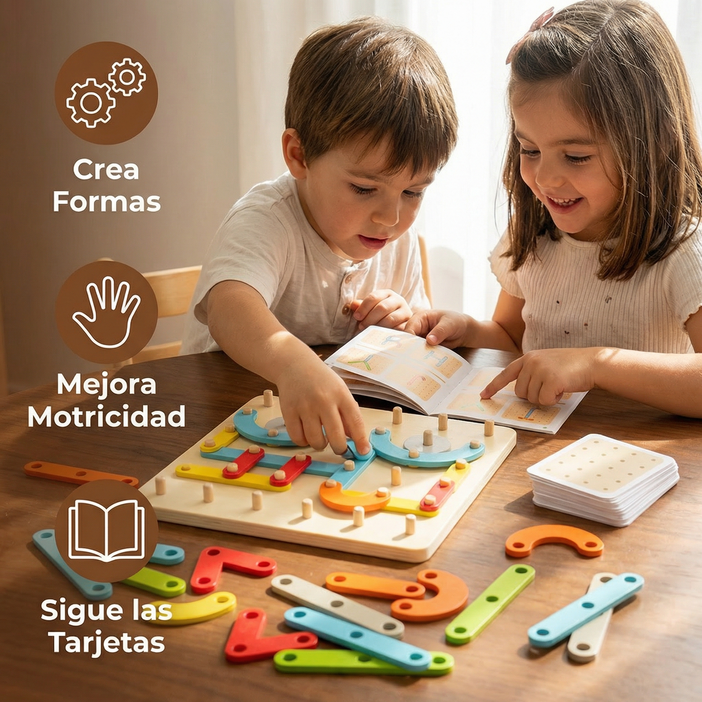 Puzzle de tablero de clavijas Montessori para niños | Juguete creativo de combinar formas con letras y números para el aprendizaje temprano