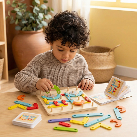 Puzzle de tablero de clavijas Montessori para niños | Juguete creativo de combinar formas con letras y números para el aprendizaje temprano