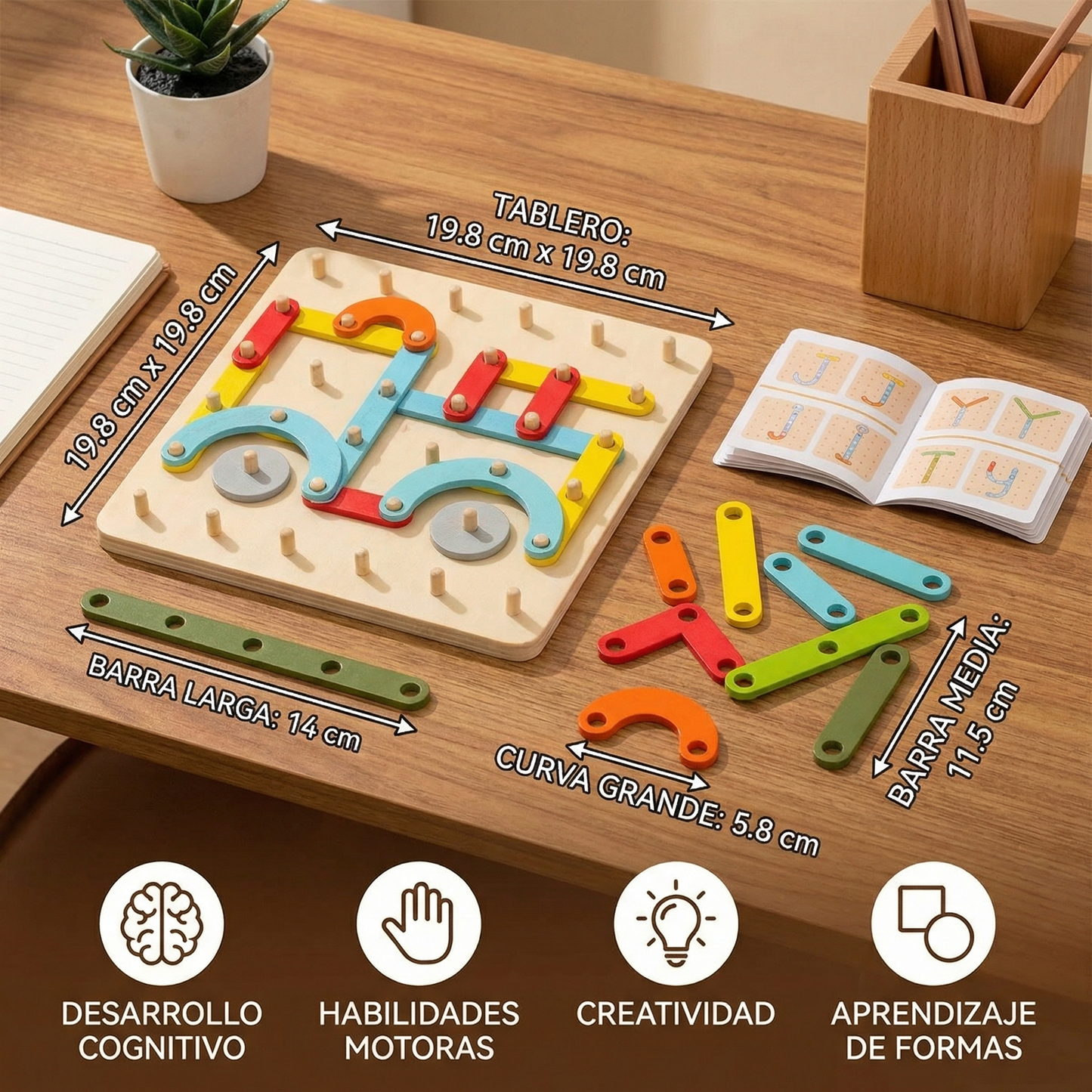 Puzzle de tablero de clavijas Montessori para niños | Juguete creativo de combinar formas con letras y números para el aprendizaje temprano