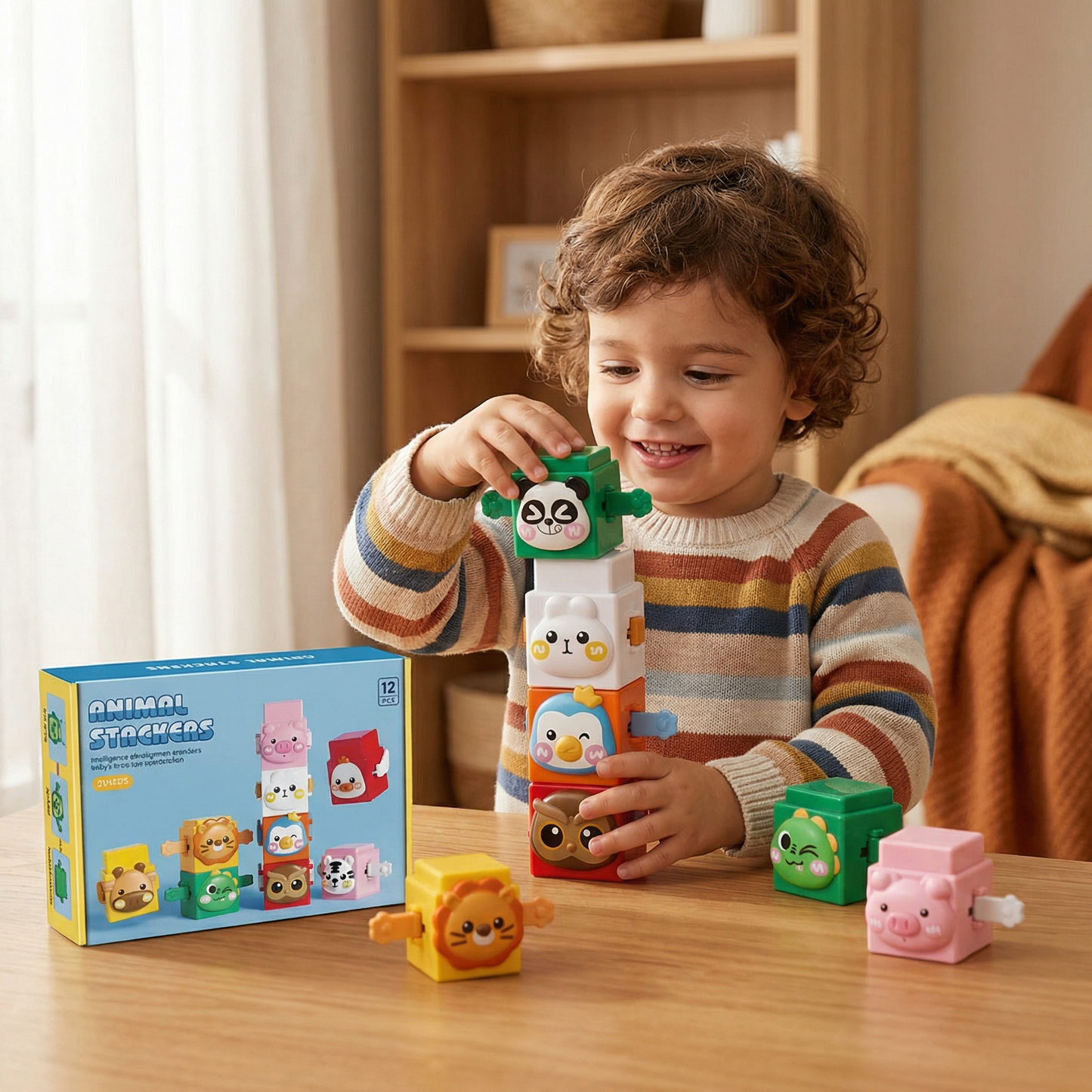 Juego de construcción Montessori pedagógico con animales apilables