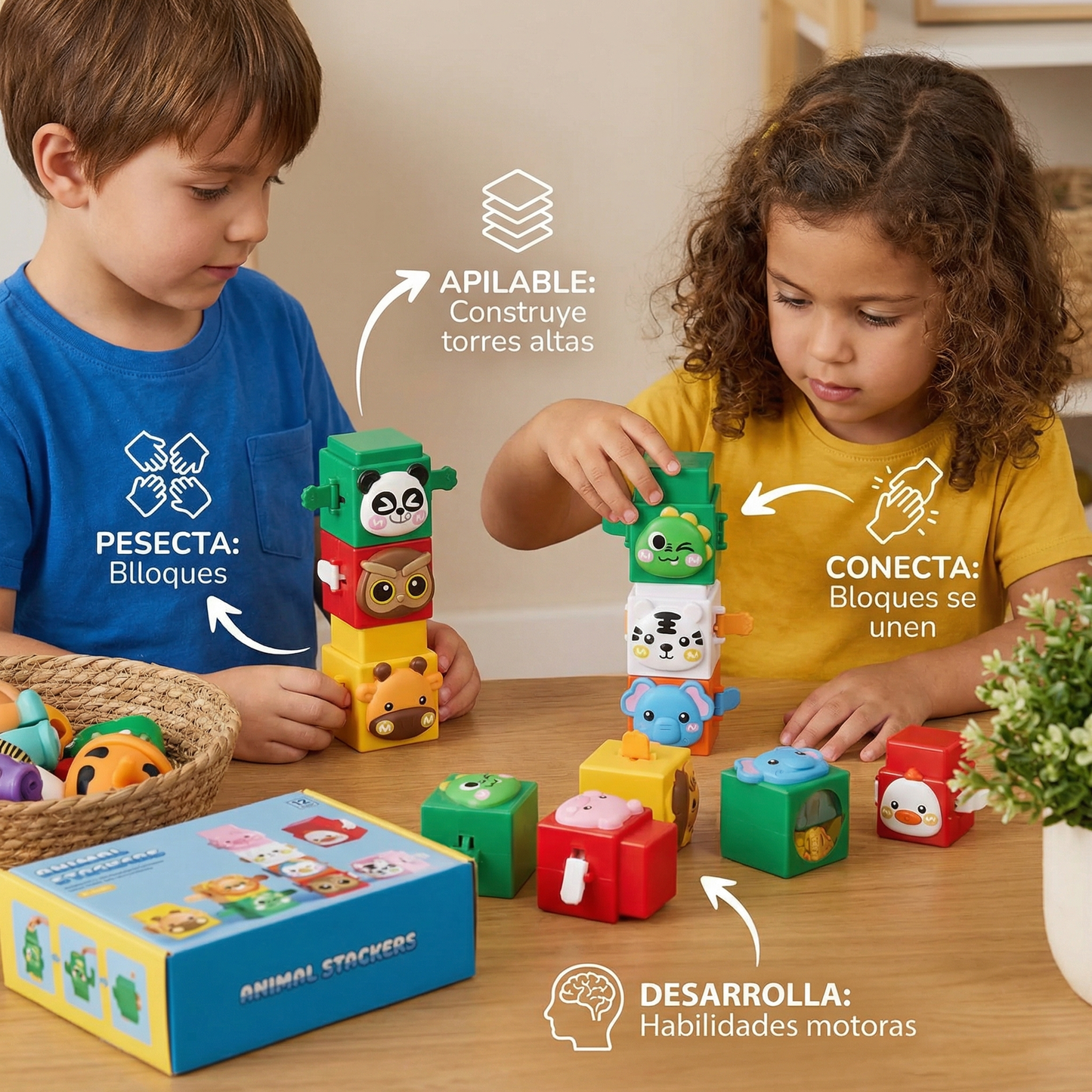 Juego de construcción Montessori pedagógico con animales apilables