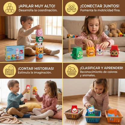 Juego de construcción Montessori pedagógico con animales apilables