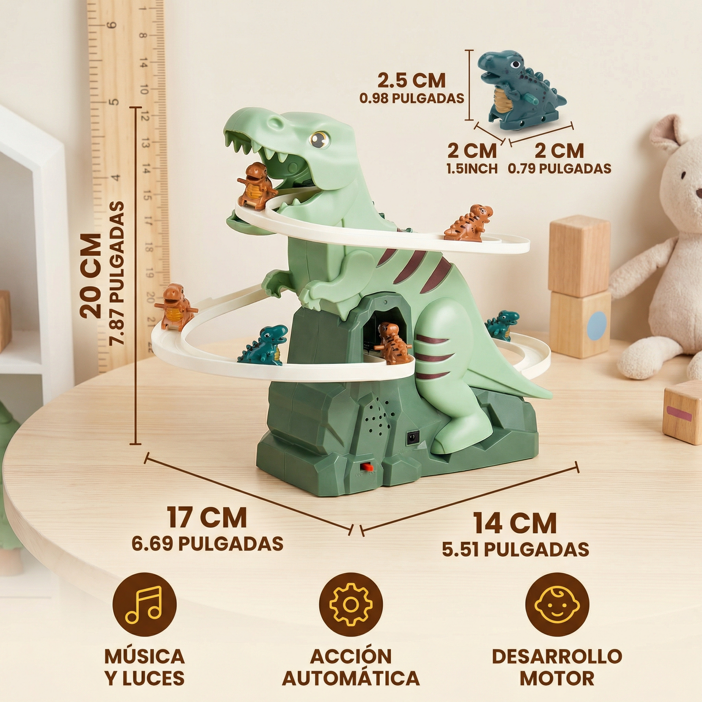 Diversión de montaña rusa deslizante de dinosaurio
