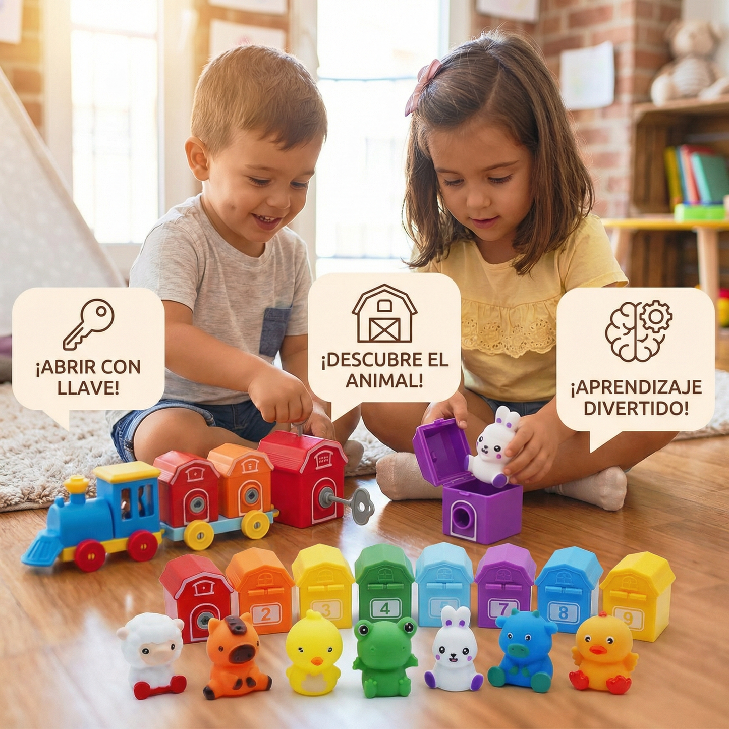 Tren de aprendizaje Montessori granja para niños