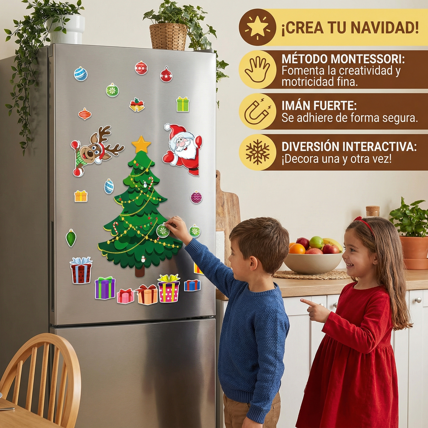 Conjunto navideño Montessori de pegatinas magnéticas para decorar tú mismo