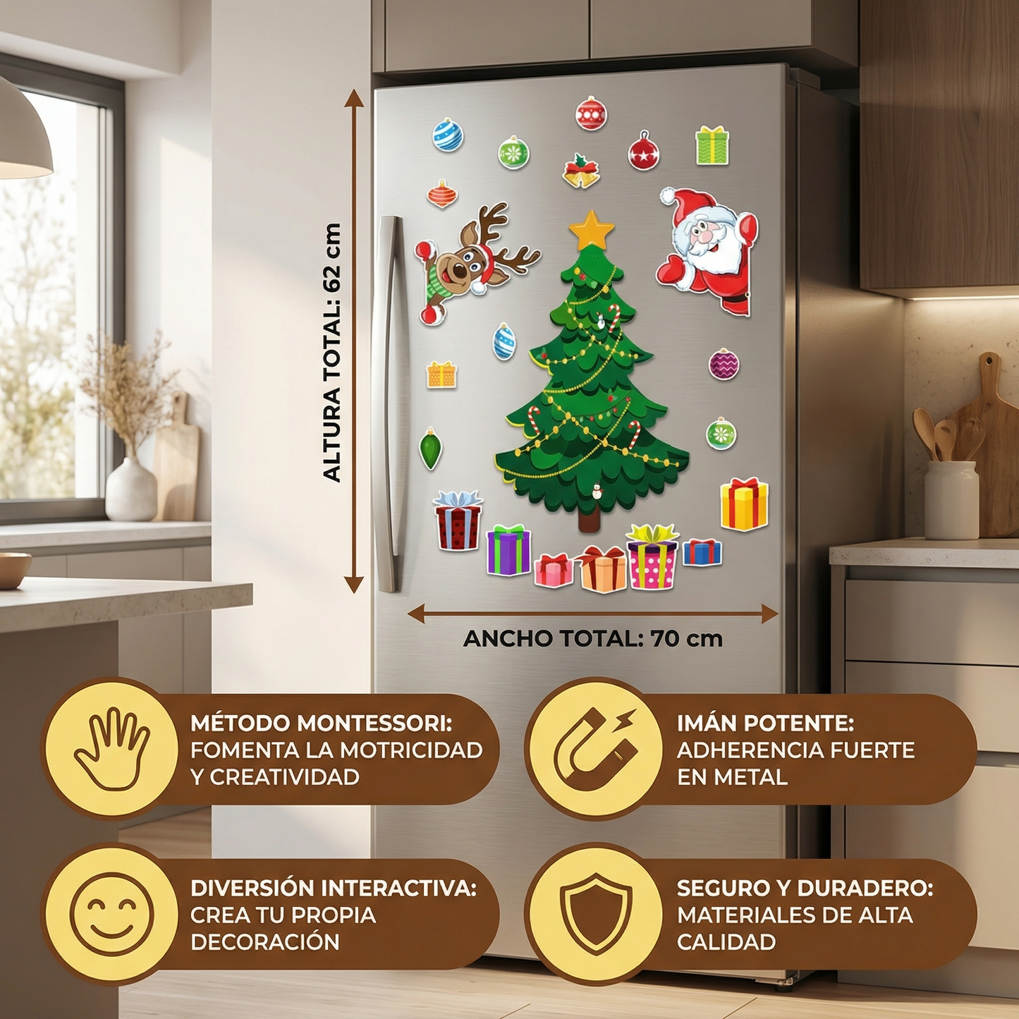 Conjunto navideño Montessori de pegatinas magnéticas para decorar tú mismo