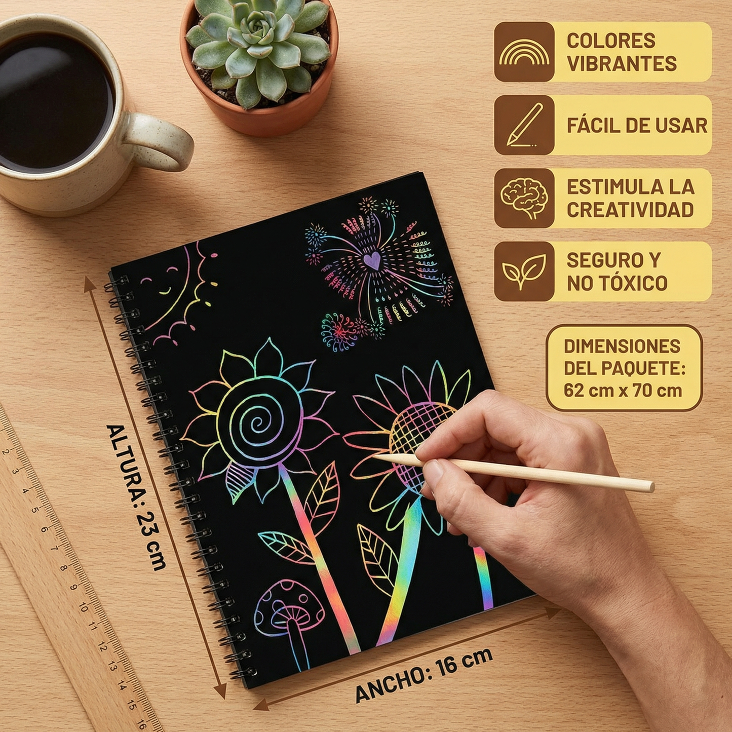 Papel mágico para rascar arcoíris