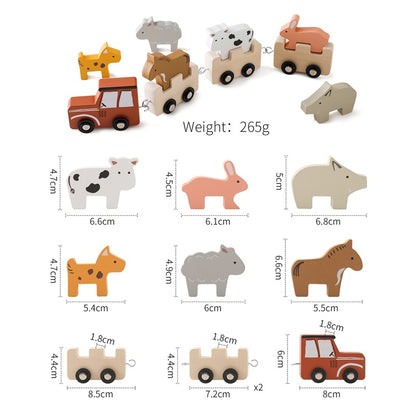Tren de Madera con Animales de la Granja – Juguete con Ruedas Flexibles para Niños