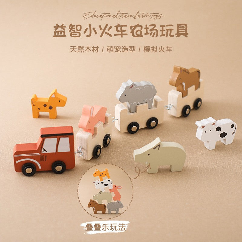Tren de Madera con Animales de la Granja – Juguete con Ruedas Flexibles para Niños