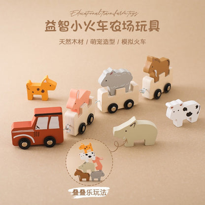 Tren de Madera con Animales de la Granja – Juguete con Ruedas Flexibles para Niños