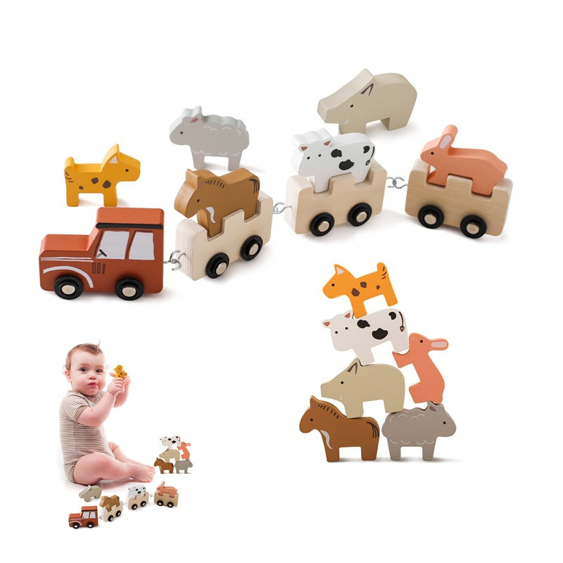 Tren de Madera con Animales de la Granja – Juguete con Ruedas Flexibles para Niños