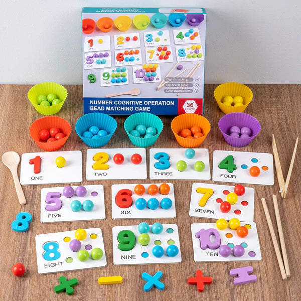 Rompecabezas matemático Montessori para niños ⎜ Juego educativo de emparejamiento de cuentas para reconocer números y desarrollar habilidades de conteo