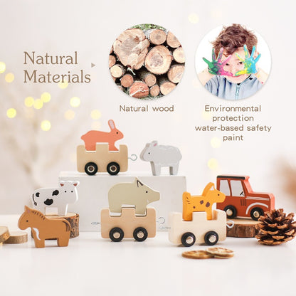 Tren de Madera con Animales de la Granja – Juguete con Ruedas Flexibles para Niños