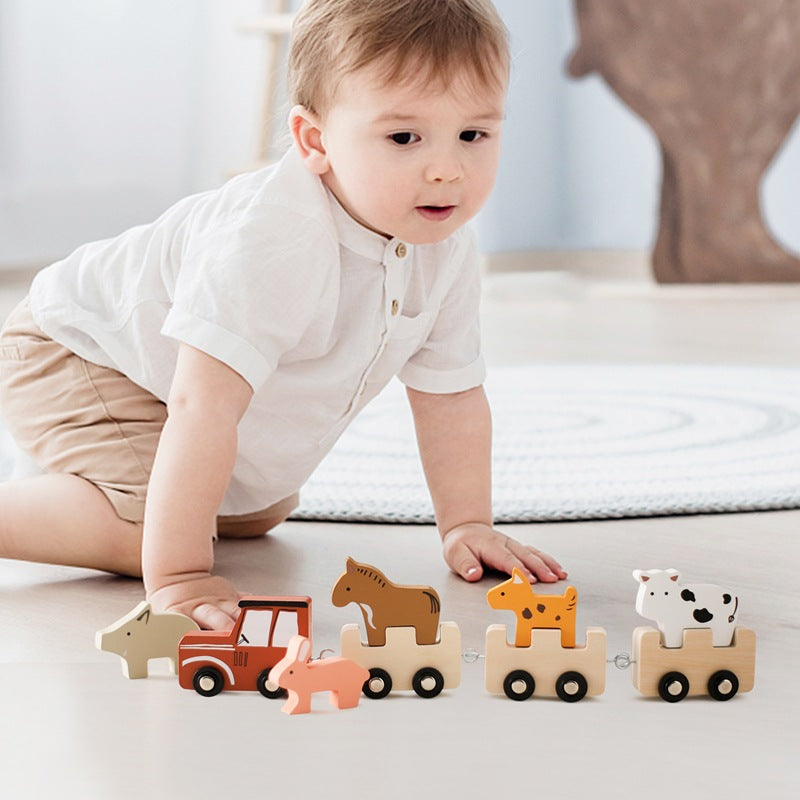 Tren de Madera con Animales de la Granja – Juguete con Ruedas Flexibles para Niños