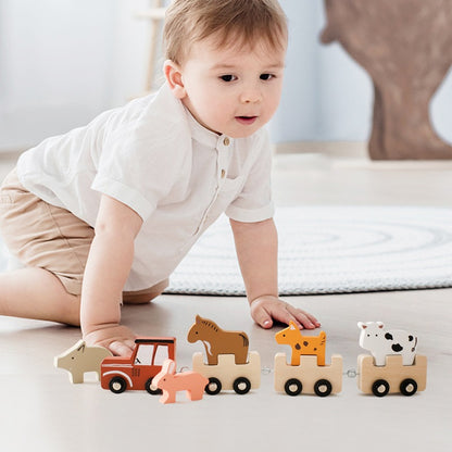Tren de Madera con Animales de la Granja – Juguete con Ruedas Flexibles para Niños