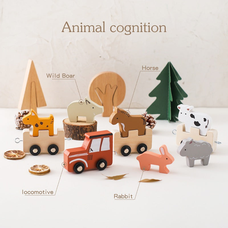 Tren de Madera con Animales de la Granja – Juguete con Ruedas Flexibles para Niños