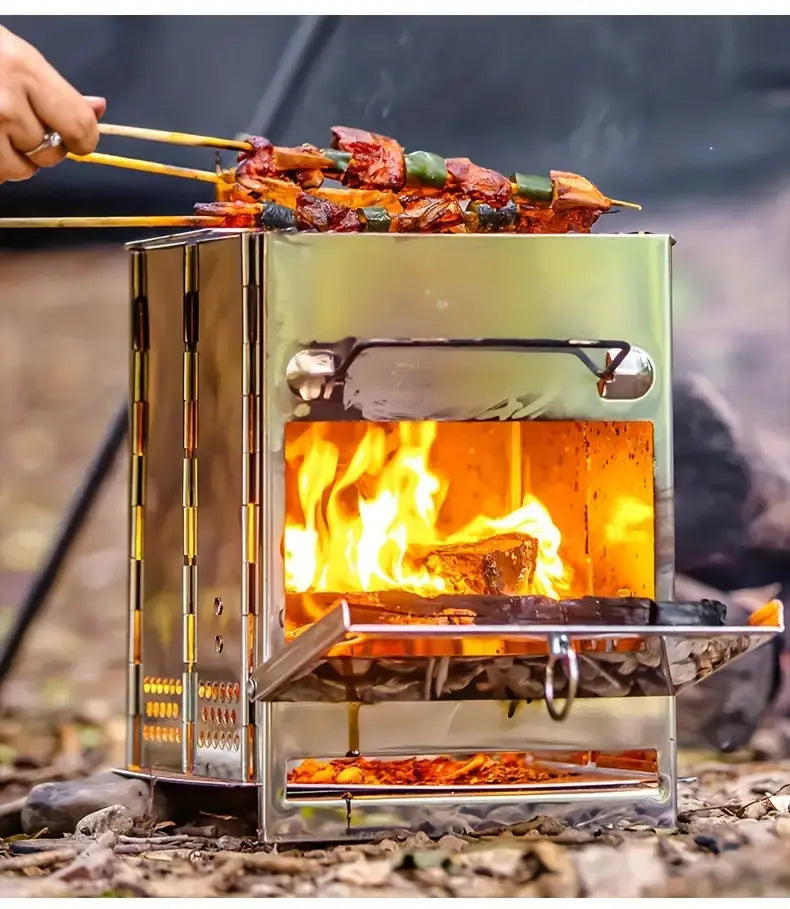 Estufa de Leña Plegable de Acero Inoxidable - Cocina de Camping Portátil para Cocinar Al Aire Libre