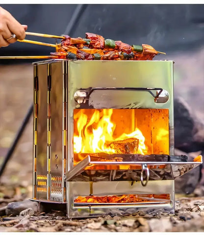 Estufa de Leña Plegable de Acero Inoxidable - Cocina de Camping Portátil para Cocinar Al Aire Libre