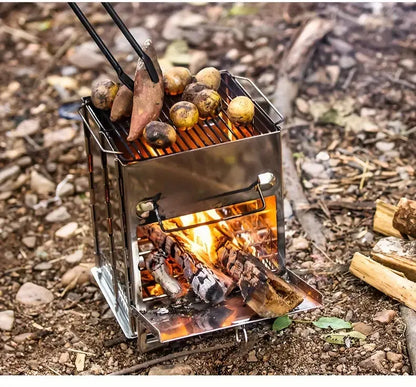 Estufa de Leña Plegable de Acero Inoxidable - Cocina de Camping Portátil para Cocinar Al Aire Libre