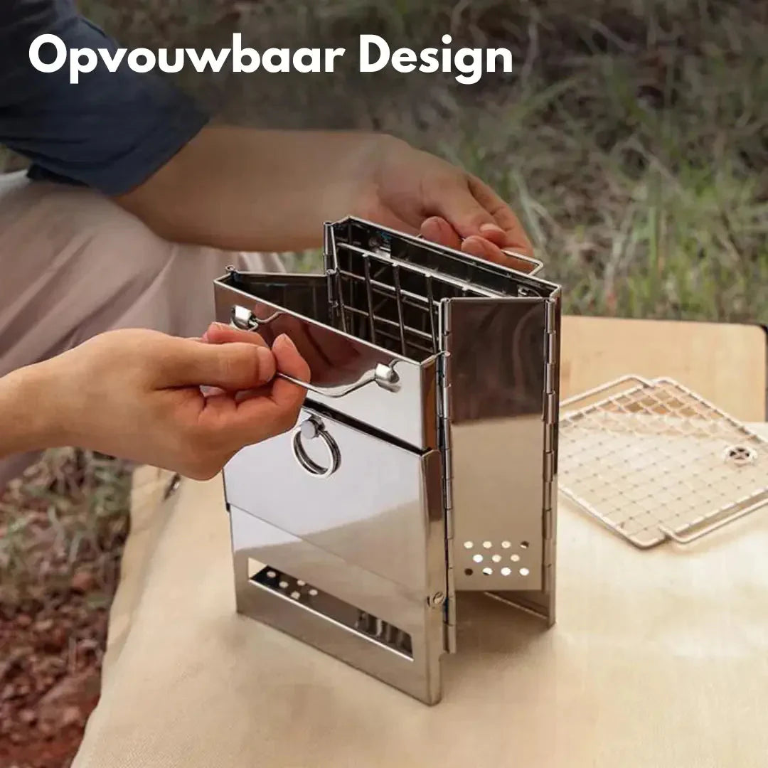 Estufa de Leña Plegable de Acero Inoxidable - Cocina de Camping Portátil para Cocinar Al Aire Libre