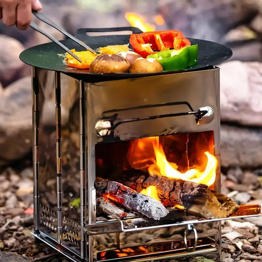 Estufa de Leña Plegable de Acero Inoxidable - Cocina de Camping Portátil para Cocinar Al Aire Libre