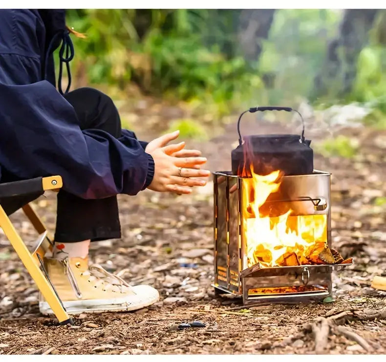 Estufa de Leña Plegable de Acero Inoxidable - Cocina de Camping Portátil para Cocinar Al Aire Libre