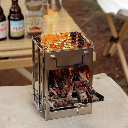 Estufa de Leña Plegable de Acero Inoxidable - Cocina de Camping Portátil para Cocinar Al Aire Libre