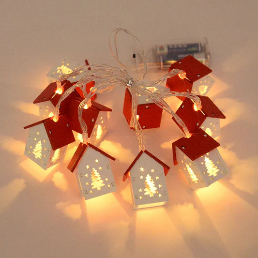 Casitas De Navidad De Madera Con Iluminación Festiva