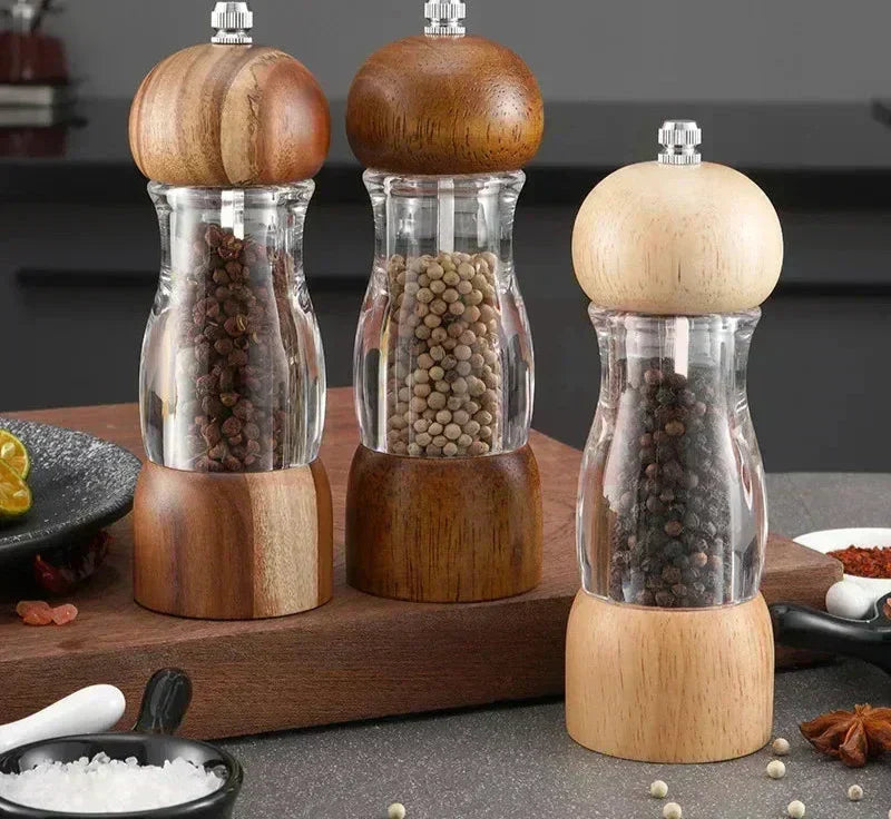 Set De Molinillo De Pimienta Y Molinillo De Sal De Madera Y Cristal - Elegantes Molinillos De Especias Para La Cocina Molinillo De Pimienta Y Molinillo De Sal De Madera Y Cristal