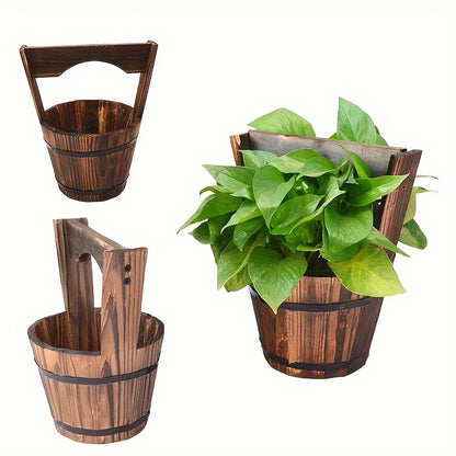 Maceta Cubo De Madera En Diseño De Barril Para Jardín Y Patio - Macetas Decorativas De Madera