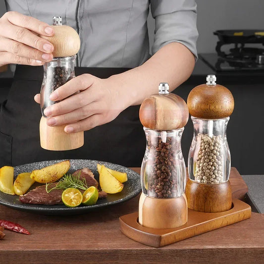 Set De Molinillo De Pimienta Y Molinillo De Sal De Madera Y Cristal - Elegantes Molinillos De Especias Para La Cocina Molinillo De Pimienta Y Molinillo De Sal De Madera Y Cristal