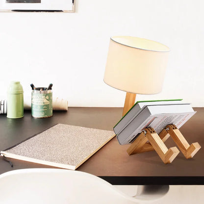 Lámpara De Mesa De Madera Con Soporte Para Libros - Diseño Moderno Para Su Hogar