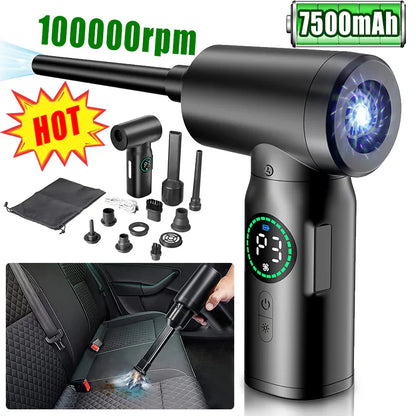 Aspirador y Soplador Portátil 2 en 1 con Aire Comprimido y Luz Led ( 7500mah )