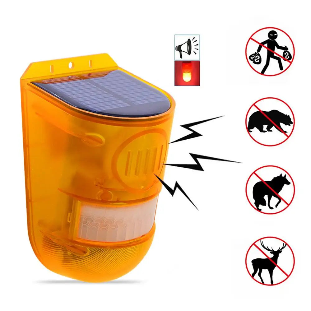 Ahuyentador de Animales Alimentado por Energía Solar con Alarma - Protección Eficaz Contra los Animales