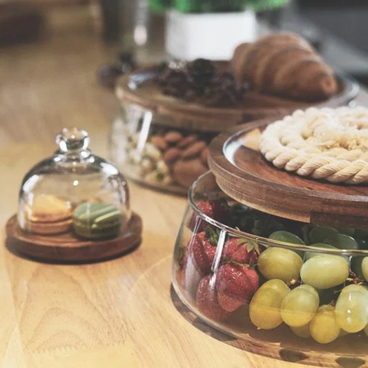 Barreño De Cristal Con Tapa De Madera - Robusto Recipiente Para Guardar Aperitivos Y Dulces Barreño De Cristal Con Tapa De Madera - Robusto Recipiente Para Guardar Aperitivos Y Dulces